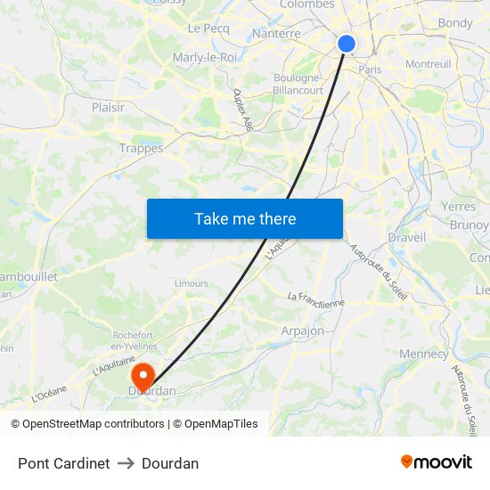 Pont Cardinet to Dourdan map