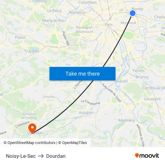 Noisy-Le-Sec to Dourdan map