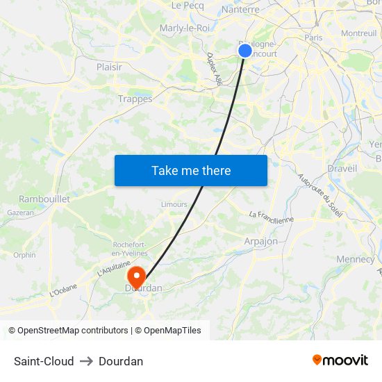 Saint-Cloud to Dourdan map