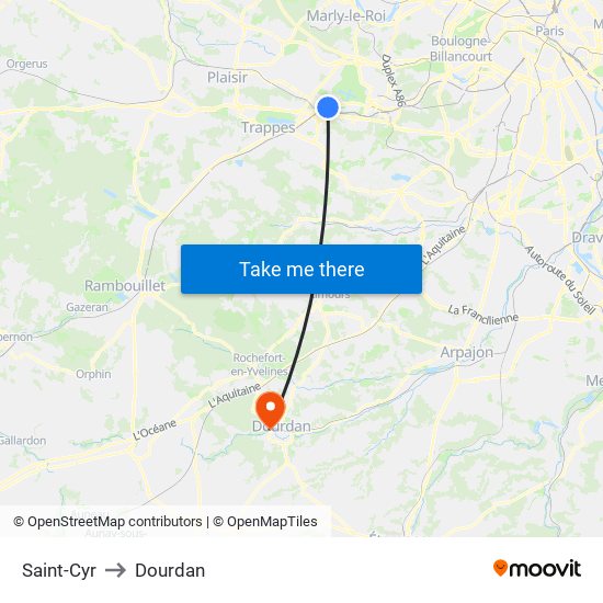 Saint-Cyr to Dourdan map