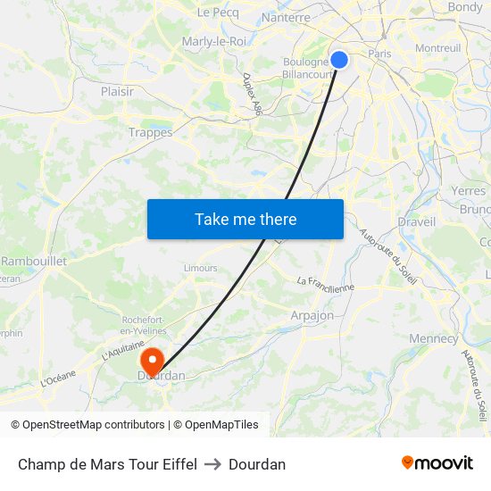 Champ de Mars Tour Eiffel to Dourdan map
