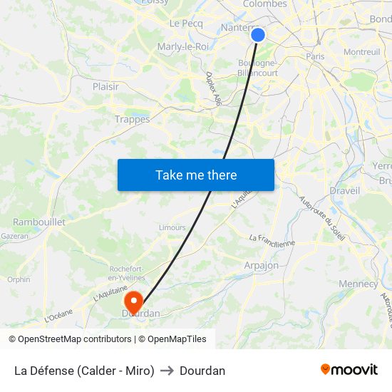 La Défense (Calder - Miro) to Dourdan map