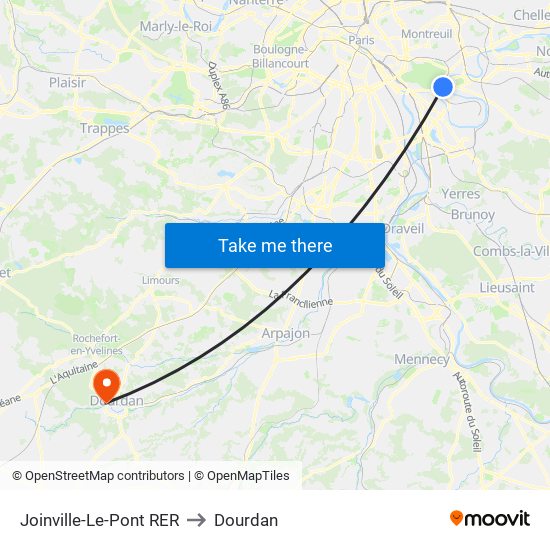 Joinville-Le-Pont RER to Dourdan map