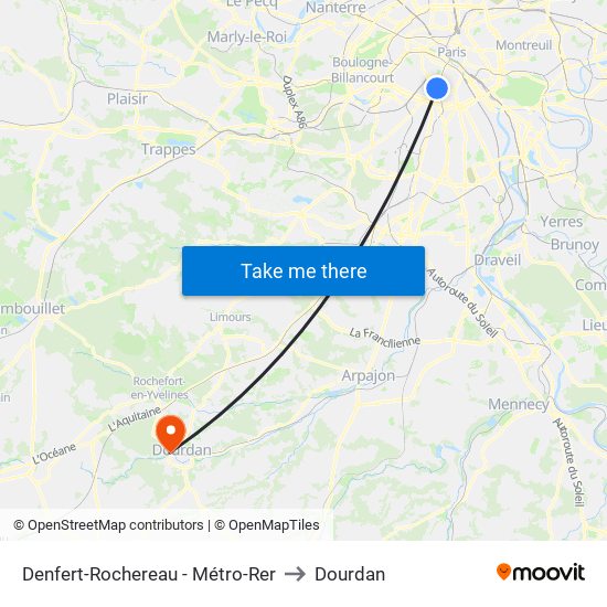 Denfert-Rochereau - Métro-Rer to Dourdan map
