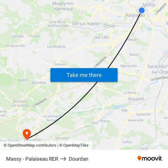 Massy - Palaiseau RER to Dourdan map