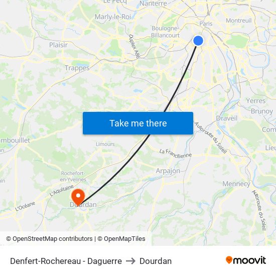 Denfert-Rochereau - Daguerre to Dourdan map