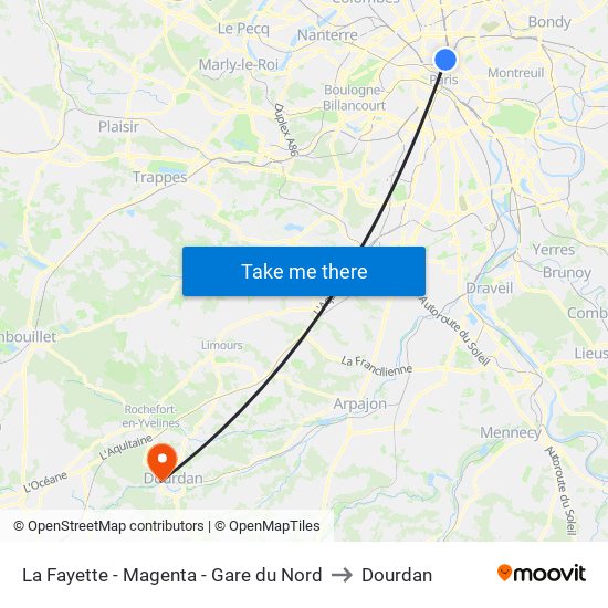 La Fayette - Magenta - Gare du Nord to Dourdan map