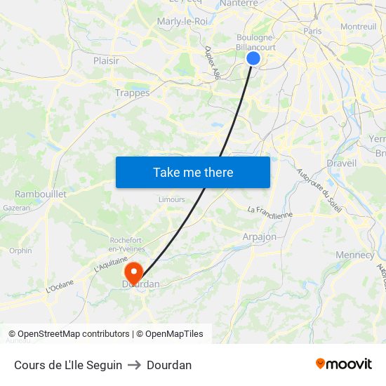 Cours de L'Ile Seguin to Dourdan map