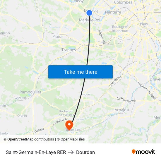 Saint-Germain-En-Laye RER to Dourdan map