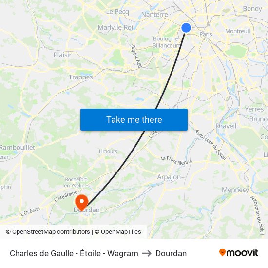 Charles de Gaulle - Étoile - Wagram to Dourdan map