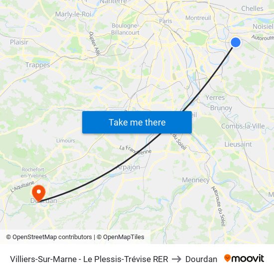 Villiers-Sur-Marne - Le Plessis-Trévise RER to Dourdan map