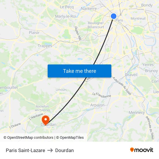 Paris Saint-Lazare to Dourdan map