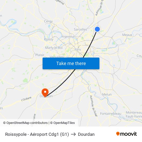 Roissypole - Aéroport Cdg1 (G1) to Dourdan map