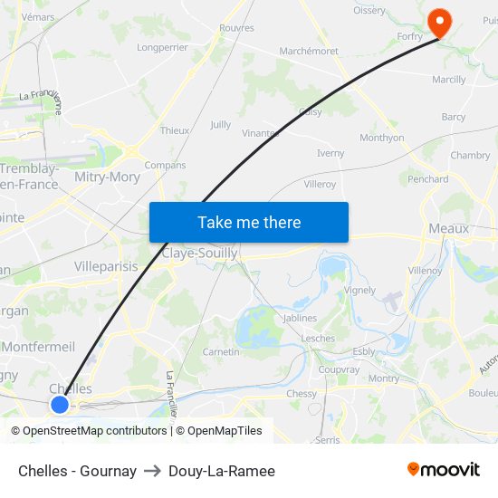 Chelles - Gournay to Douy-La-Ramee map