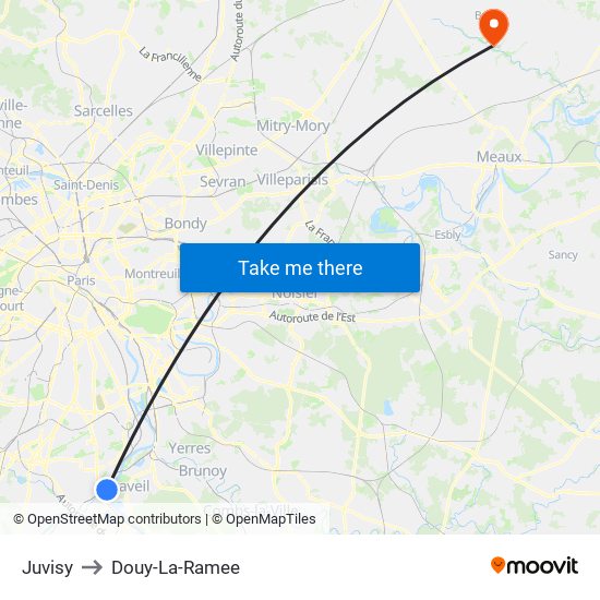 Juvisy to Douy-La-Ramee map
