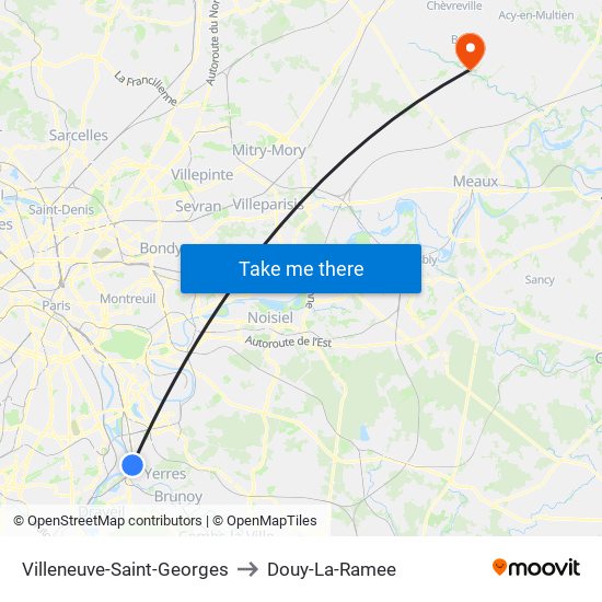 Villeneuve-Saint-Georges to Douy-La-Ramee map