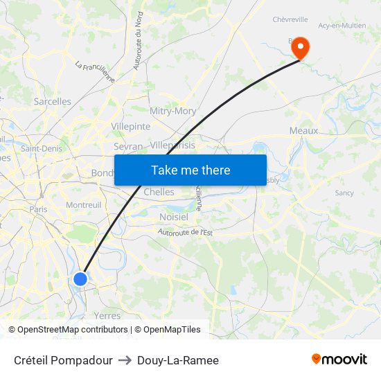 Créteil Pompadour to Douy-La-Ramee map