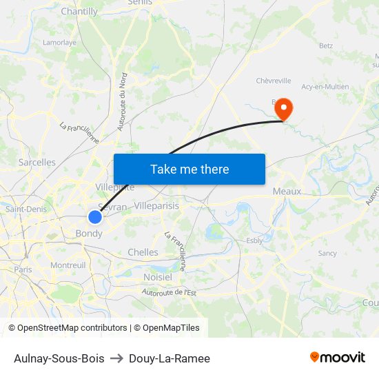 Aulnay-Sous-Bois to Douy-La-Ramee map