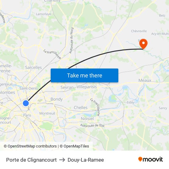 Porte de Clignancourt to Douy-La-Ramee map