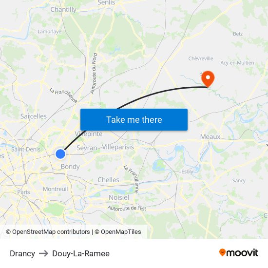Drancy to Douy-La-Ramee map