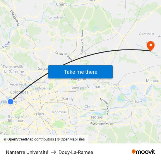 Nanterre Université to Douy-La-Ramee map
