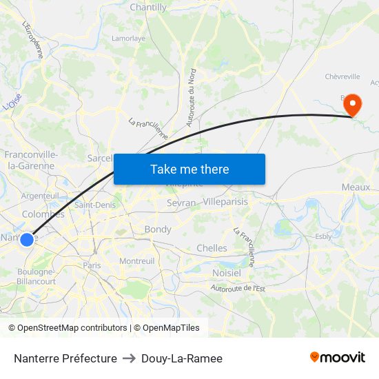 Nanterre Préfecture to Douy-La-Ramee map