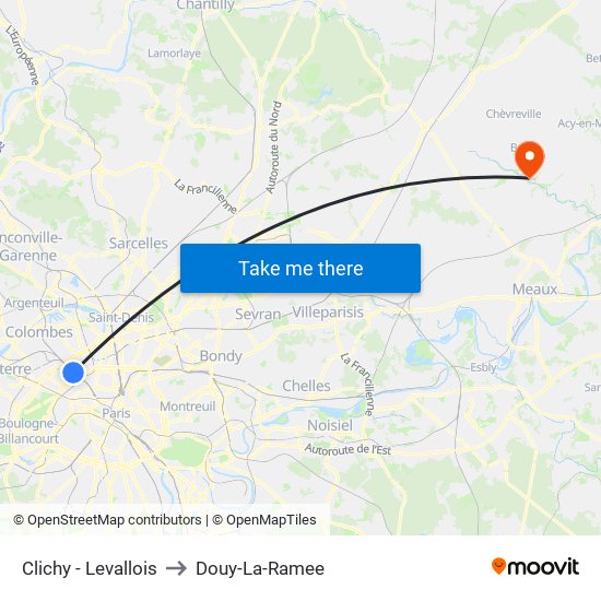 Clichy - Levallois to Douy-La-Ramee map