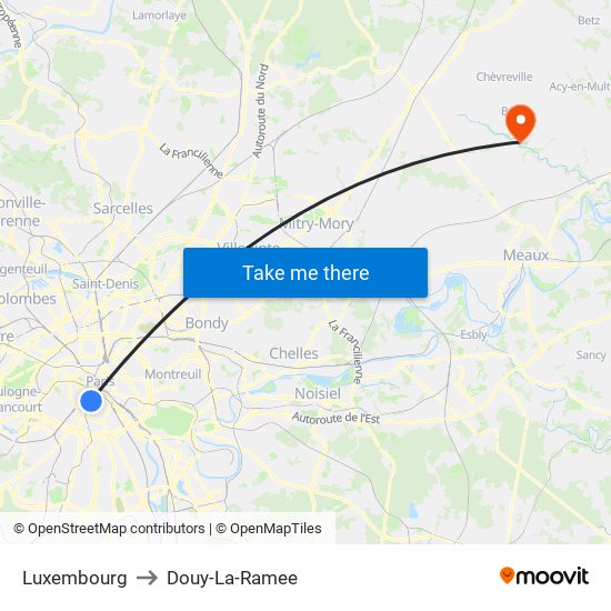 Luxembourg to Douy-La-Ramee map