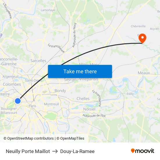 Neuilly Porte Maillot to Douy-La-Ramee map