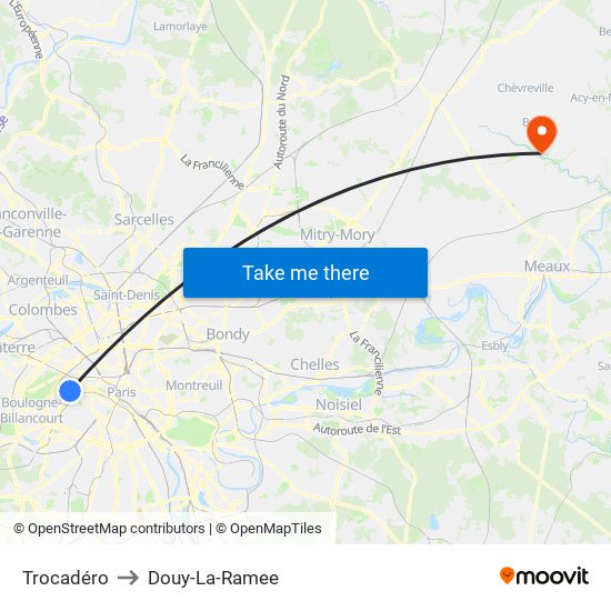 Trocadéro to Douy-La-Ramee map