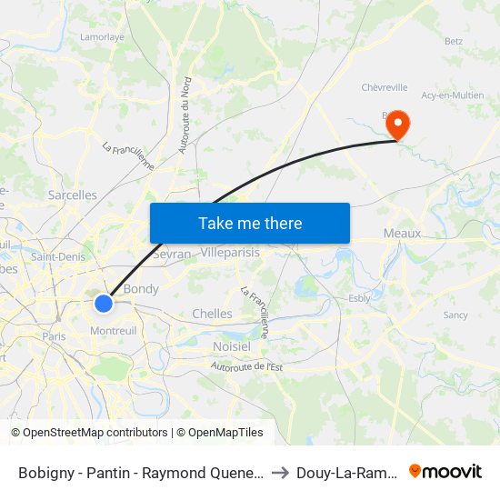 Bobigny - Pantin - Raymond Queneau to Douy-La-Ramee map