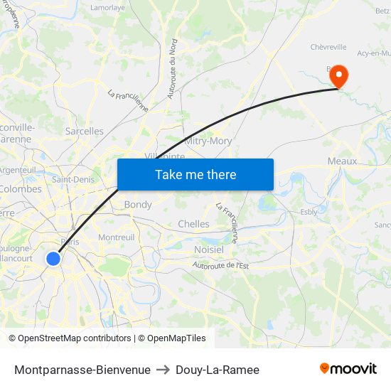 Montparnasse-Bienvenue to Douy-La-Ramee map