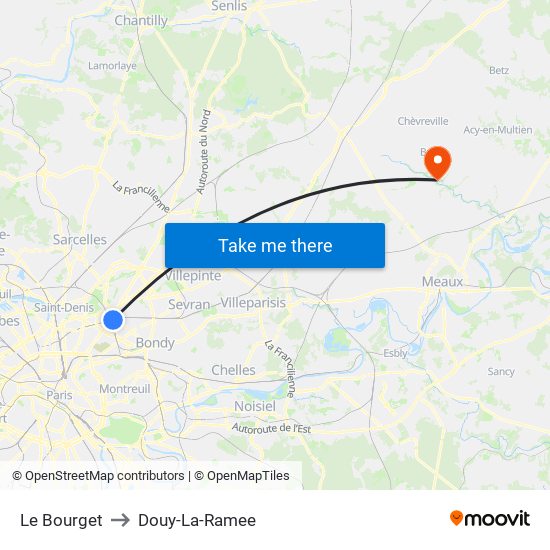 Le Bourget to Douy-La-Ramee map