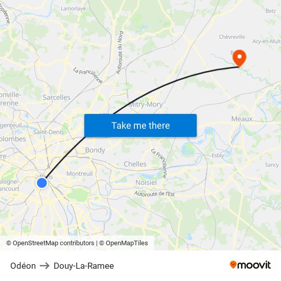 Odéon to Douy-La-Ramee map