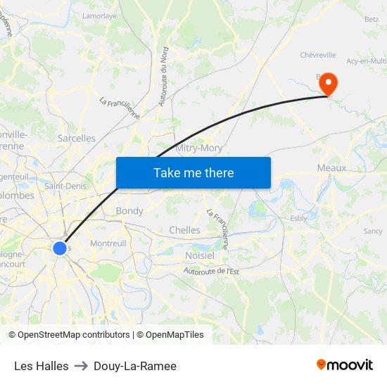 Les Halles to Douy-La-Ramee map
