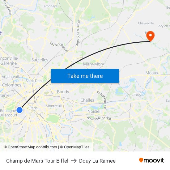 Champ de Mars Tour Eiffel to Douy-La-Ramee map