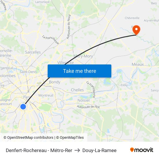 Denfert-Rochereau - Métro-Rer to Douy-La-Ramee map