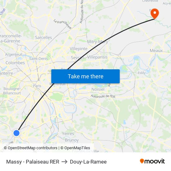 Massy - Palaiseau RER to Douy-La-Ramee map