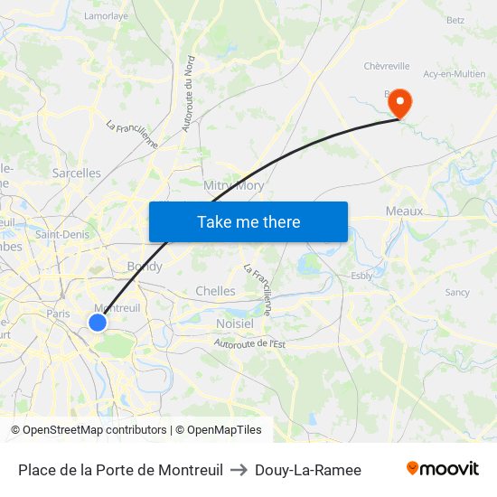 Place de la Porte de Montreuil to Douy-La-Ramee map