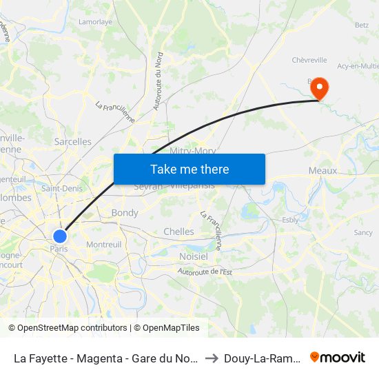 La Fayette - Magenta - Gare du Nord to Douy-La-Ramee map