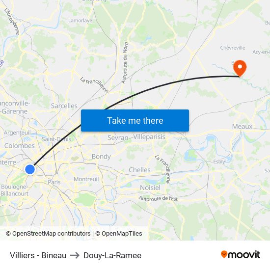 Villiers - Bineau to Douy-La-Ramee map