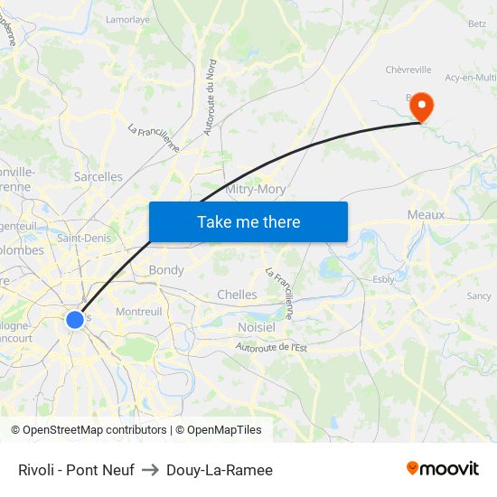 Rivoli - Pont Neuf to Douy-La-Ramee map