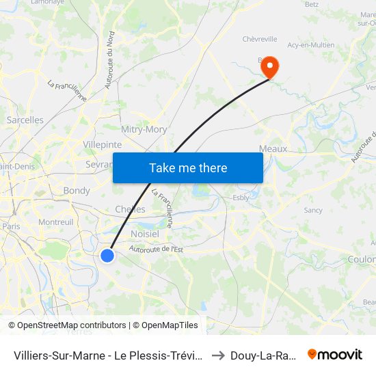 Villiers-Sur-Marne - Le Plessis-Trévise RER to Douy-La-Ramee map