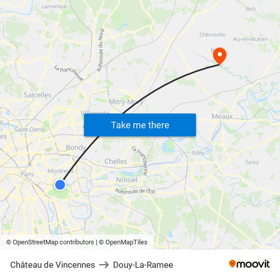 Château de Vincennes to Douy-La-Ramee map