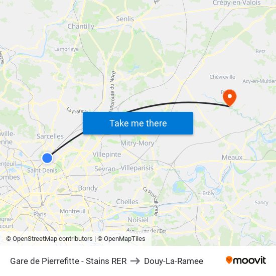 Gare de Pierrefitte - Stains RER to Douy-La-Ramee map
