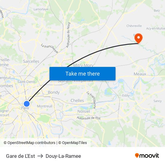 Gare de L'Est to Douy-La-Ramee map