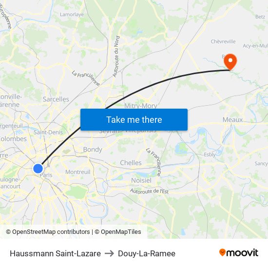 Haussmann Saint-Lazare to Douy-La-Ramee map