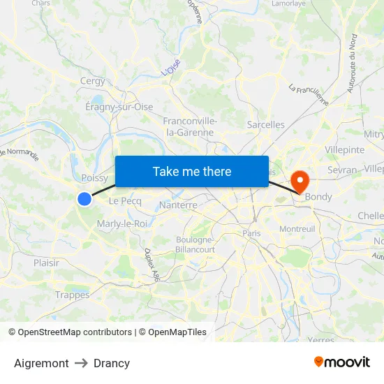 Aigremont to Drancy map