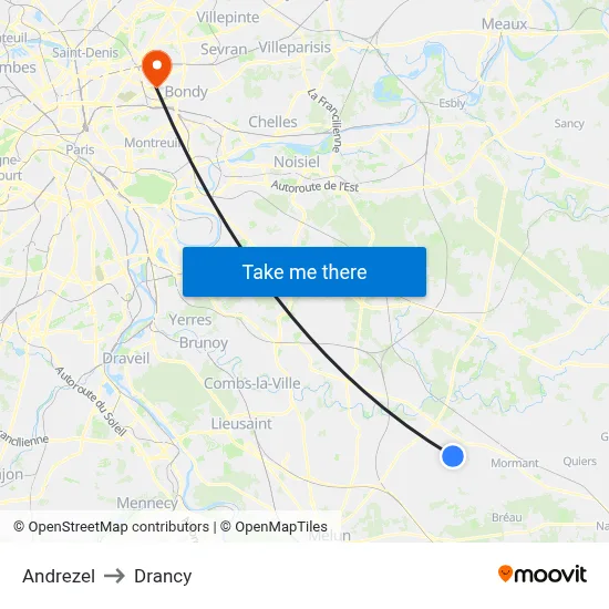 Andrezel to Drancy map