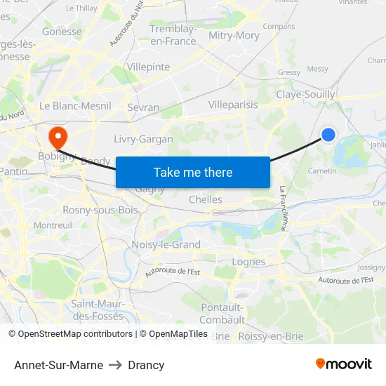 Annet-Sur-Marne to Drancy map